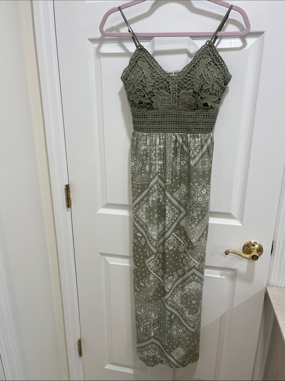 Derek Heart Olive Green Crochet Bodice Maxi Dress